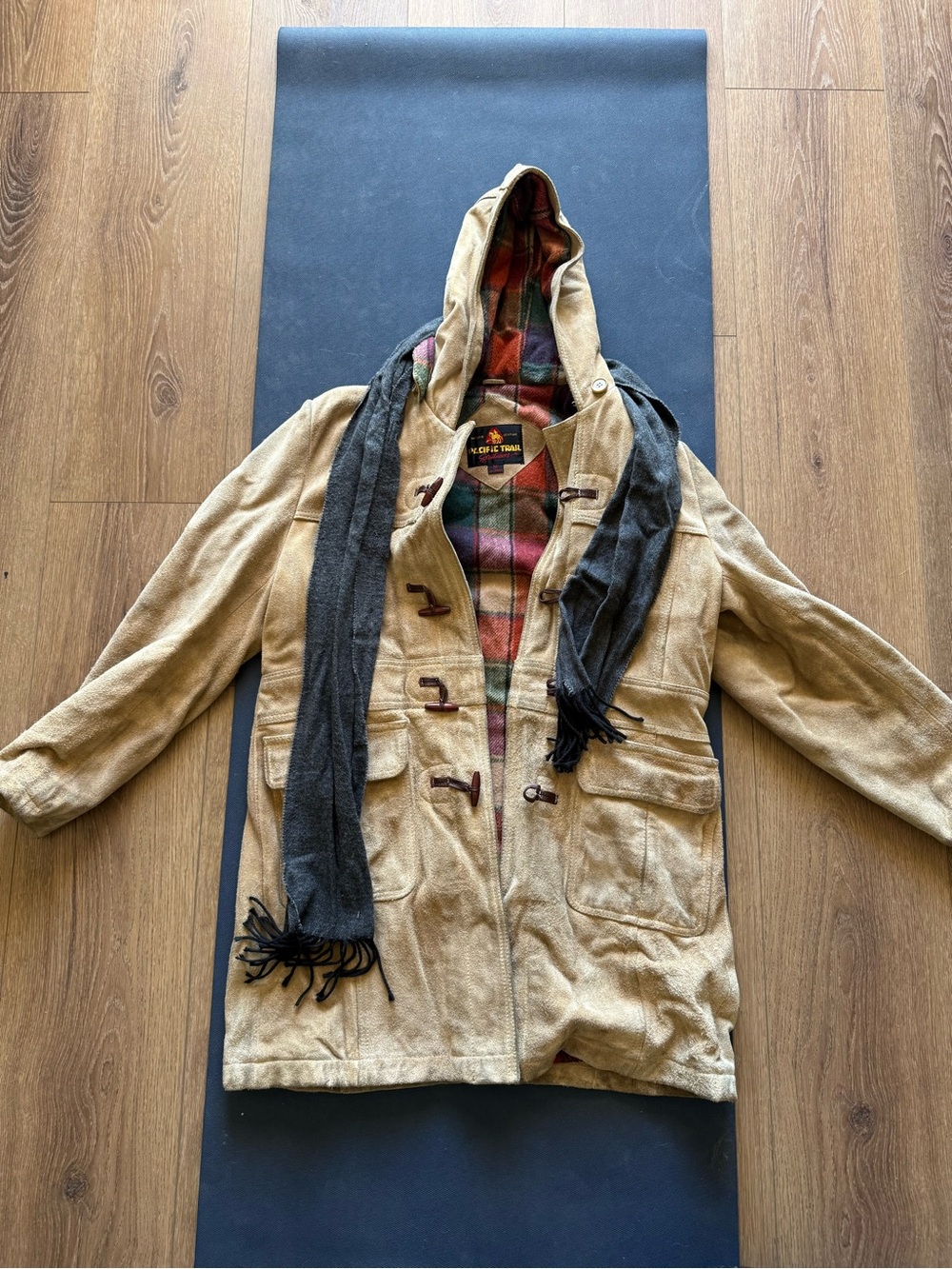 Pacific Trail Tan Hooded Trench Coat with Plaid Lining